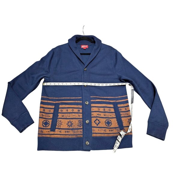 Men's Arizona Jean Co. Blue Shawl Collar Cardigan With Tribal Pattern Button Fro - Picture 8 of 8